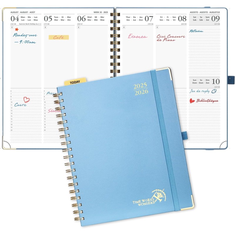 POPRUN Agenda 2025 2026 Semainier 25,5 x 21,5cm D'Août 2025 à Déc 2026, Planner Vertical Scolaire 17 Mois Couverture Rigide Spir