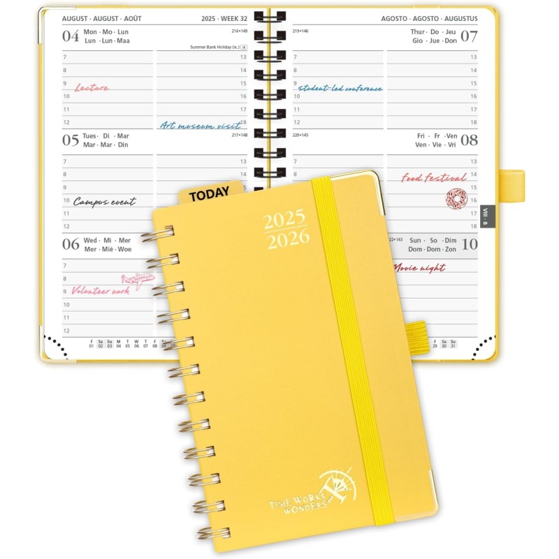 POPRUN Agenda De poche 2025 2026 A6 Semainier 16 x 10,5 cm D'Août 2025 à Déc 2026, Petit Planner Scolaire 17 Mois avec Couvertur