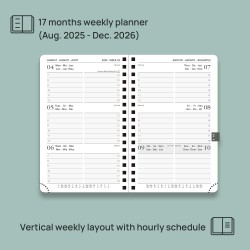 POPRUN Agenda De poche 2025 2026 A6 Semainier 16 x 10,5 cm D'Août 2025 à Déc 2026, Petit Planner Scolaire 17 Mois avec Couvertur