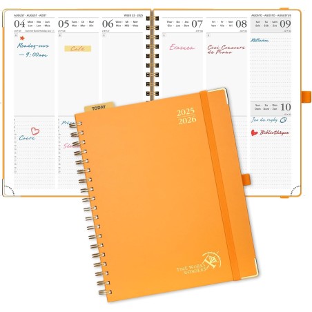 Poprun agenda 2025 2026 semainier 25,5 x 21,5cm d'août 2025 à déc 2026, planner vertical scolaire 17 mois couverture rigide spir
