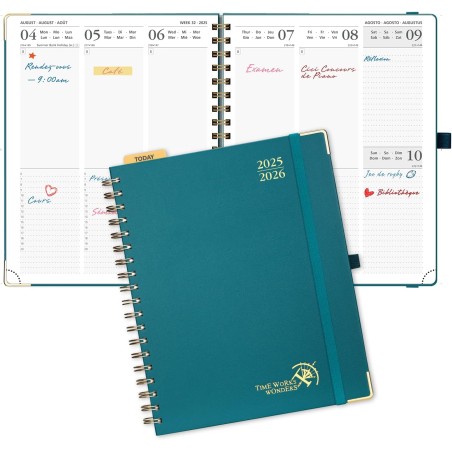 POPRUN Agenda 2025 2026 Semainier 25,5 x 21,5cm D'Août 2025 à Déc 2026, Planner Vertical Scolaire 17 Mois Couverture Rigide Spir
