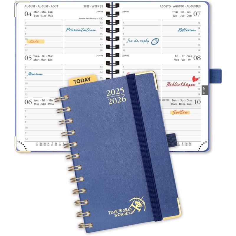 POPRUN Agenda De poche 2025 2026 A6 Semainier 16 x 10,5 cm D'Août 2025 à Déc 2026, Petit Planner Scolaire 17 Mois avec Couvertur