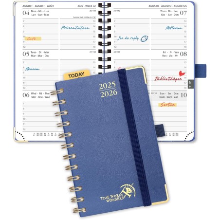 POPRUN Agenda De poche 2025 2026 A6 Semainier 16 x 10,5 cm D'Août 2025 à Déc 2026, Petit Planner Scolaire 17 Mois avec Couvertur