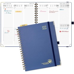 POPRUN Agenda 2025 2026 Semainier 25,5 x 21,5cm D'Août 2025 à Déc 2026, Planner Vertical Scolaire 17 Mois Couverture Rigide Spir