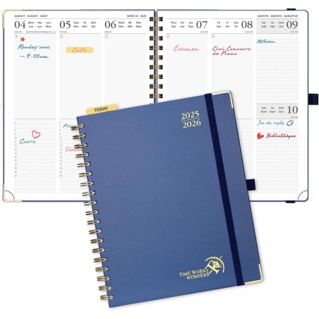 POPRUN Agenda 2025 2026 Semainier 25,5 x 21,5cm D'Août 2025 à Déc 2026, Planner Vertical Scolaire 17 Mois Couverture Rigide Spir