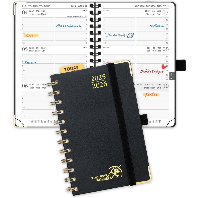 POPRUN Agenda De poche 2025 2026 A6 Semainier 16 x 10,5 cm D'Août 2025 à Déc 2026, Petit Planner Scolaire 17 Mois avec Couvertur