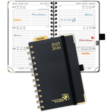 POPRUN Agenda De poche 2025 2026 A6 Semainier 16 x 10,5 cm D'Août 2025 à Déc 2026, Petit Planner Scolaire 17 Mois avec Couvertur