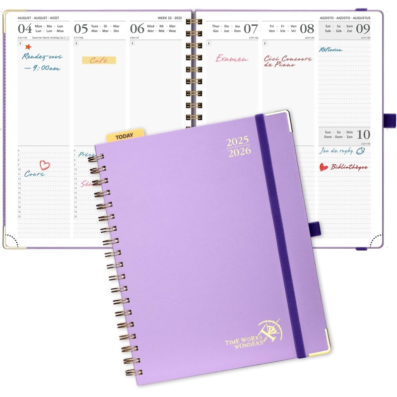POPRUN Agenda 2025 2026 Semainier 25,5 x 21,5cm D'Août 2025 à Déc 2026, Planner Vertical Scolaire 17 Mois Couverture Rigide Spir
