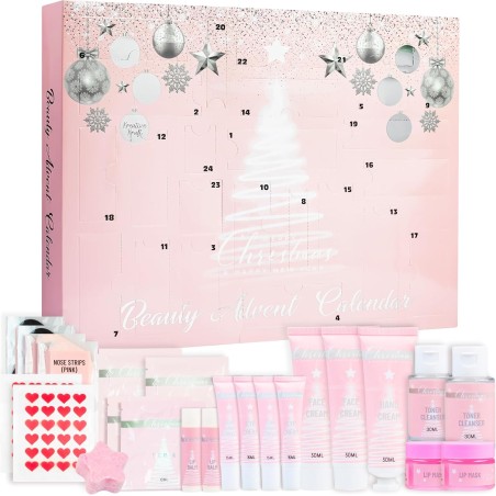 KreativeKraft Calendrier de l'Avent Beauté 2025, Coffret Maquillage, Soins Visage, Compte à Rebours de Noël, Idée Cadeau Femme, 