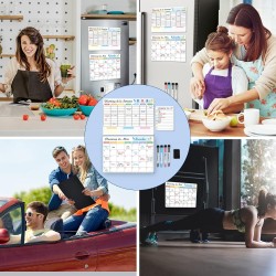 Calendrier Magnétique pour Frigo, Effaçable à Sec, 3 Plannings Mensuel, Hebdomadaire et Quotidien à Coller sur le Réfrigérateur,