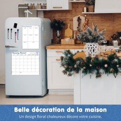 Calendrier Mensuel et Hebdomadaire Magnétique pour Frigo et Petit Tableau Liste de Courses avec 4 Marqueurs et 1 Effaceur, Idéal