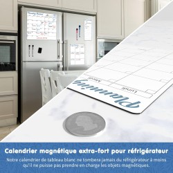 Calendrier Mensuel et Hebdomadaire Magnétique pour Frigo et Petit Tableau Liste de Courses avec 4 Marqueurs et 1 Effaceur, Idéal
