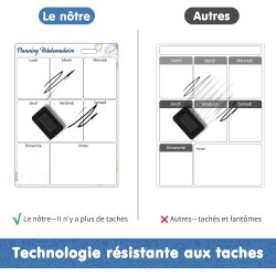 Calendrier Mensuel et Hebdomadaire Magnétique pour Frigo et Petit Tableau Liste de Courses avec 4 Marqueurs et 1 Effaceur, Idéal