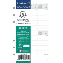 Exacompta - 18272E - Recharge Pour Exatime 17 - Dimension : 10,5 cm x 17,2 cm - 1 Semaine Sur 2 Pages - 16 Mois : Septembre 2025