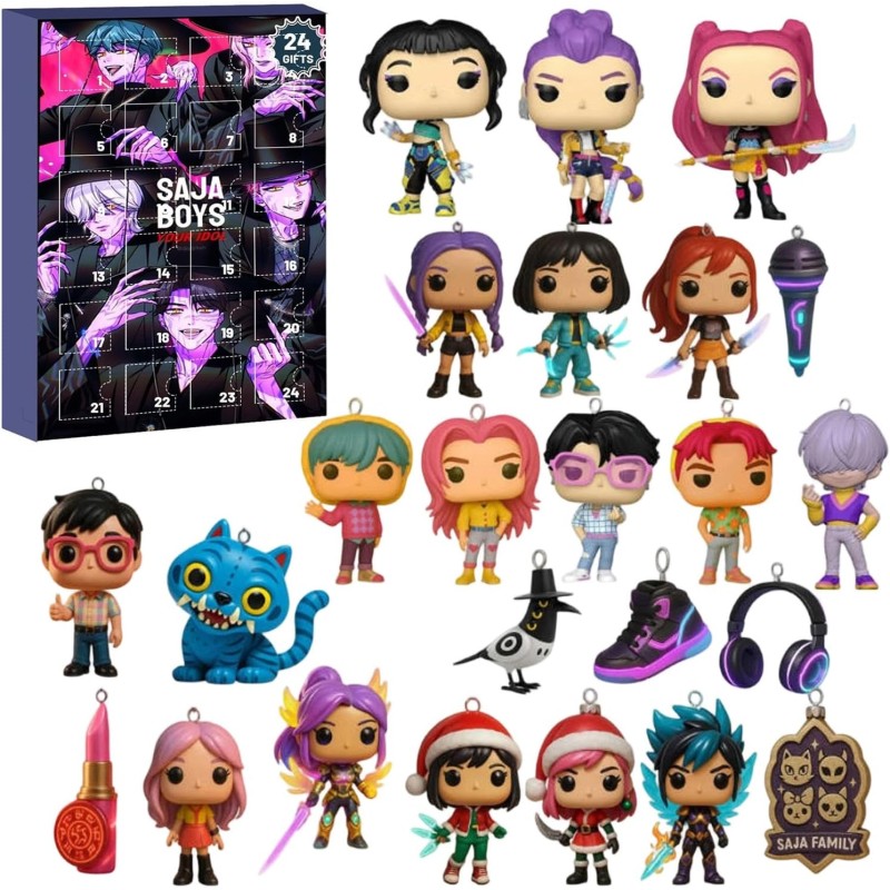 Calendrier de l'Avent K Pop De-mon H-Hunters Merch,KKPop H-Hunters Noël 2025 Avec Compte à Rebours de 24 Jours,K-POP Huntrix Fig