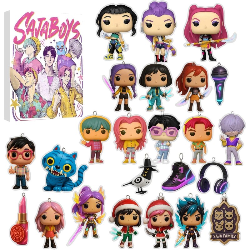 Calendrier de l'Avent K Pop De-mon H-Hunters Merch,KKPop H-Hunters Noël 2025 Avec Compte à Rebours de 24 Jours,K-POP Huntrix Fig