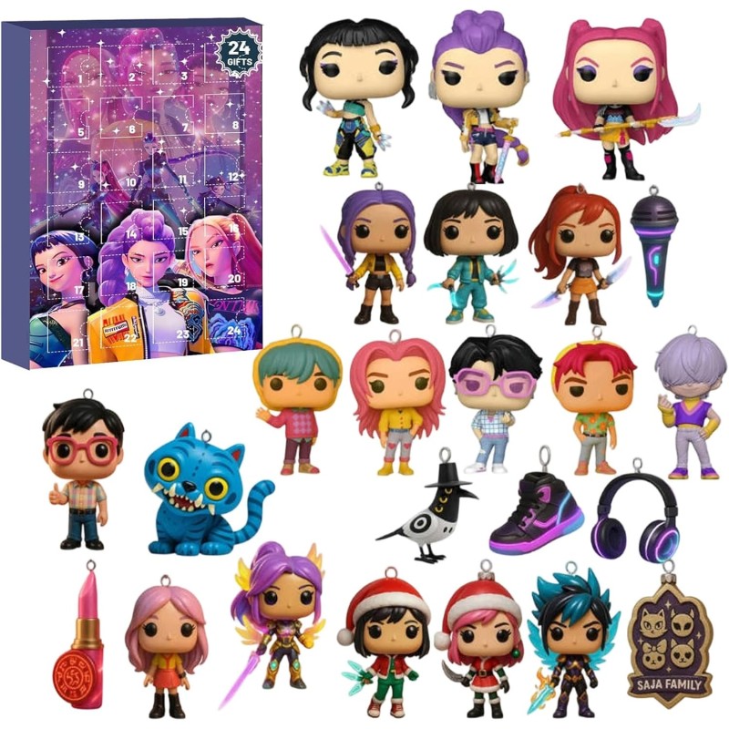 Calendrier de l'Avent K Pop De-mon H-Hunters Merch,KKPop H-Hunters Noël 2025 Avec Compte à Rebours de 24 Jours,K-POP Huntrix Fig