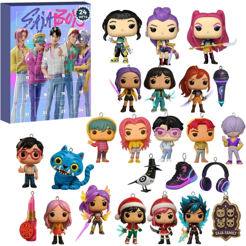 Calendrier de l'Avent K Pop De-mon H-Hunters Merch,KKPop H-Hunters Noël 2025 Avec Compte à Rebours de 24 Jours,K-POP Huntrix Fig