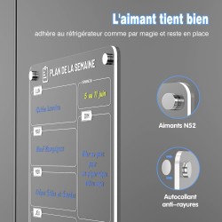 Lot de 2 Tableaux Magnétiques Frigo (1 Imprimer Planning Semaine + 1 Vierge Transparent) - 30x20 cm - Avec Marqueur à Craie Liqu