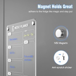 Lot de 2 Tableaux Magnétiques Frigo (1 Imprimer Planning Semaine + 1 Vierge Transparent) - 30x20 cm - Avec Marqueur à Craie Liqu