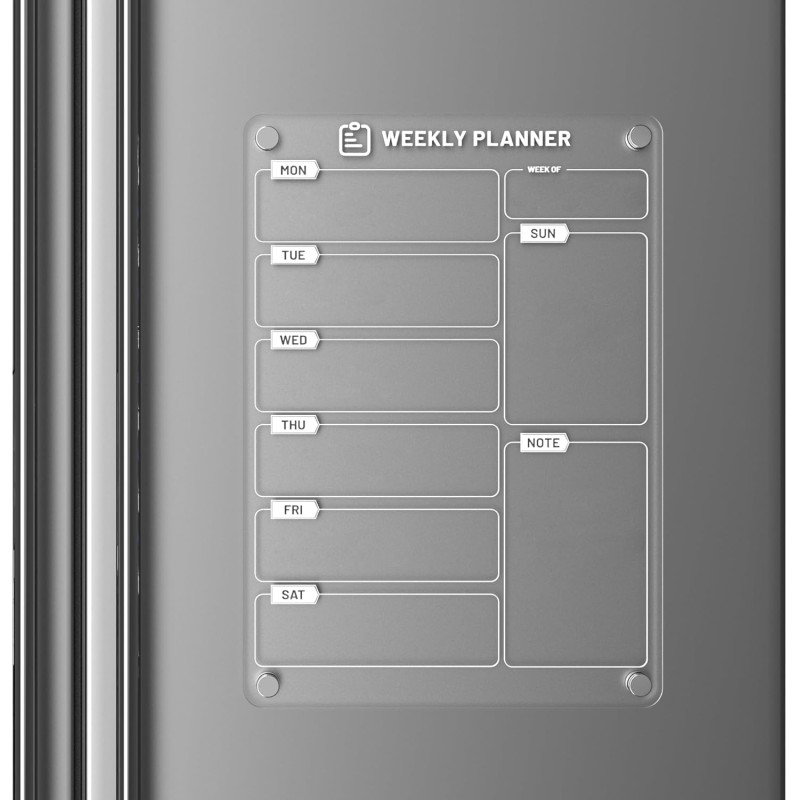 Tableau Magnetique Frigo 30 x 20 cm Planning Semaine Effaçable Transparent en Acrylique Planificateur Hebdomadaire - Anglais