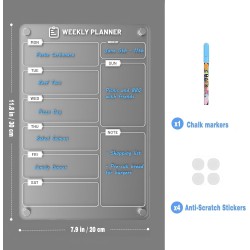 Tableau Magnetique Frigo 30 x 20 cm Planning Semaine Effaçable Transparent en Acrylique Planificateur Hebdomadaire - Anglais