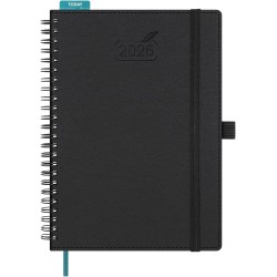 BEZEND Agenda 2026 Semainier A5 21 x 15,5 cm, janvier à décembre 2026 (12 mois) avec Spirale Couverture Souple en Cuir PU, Noir