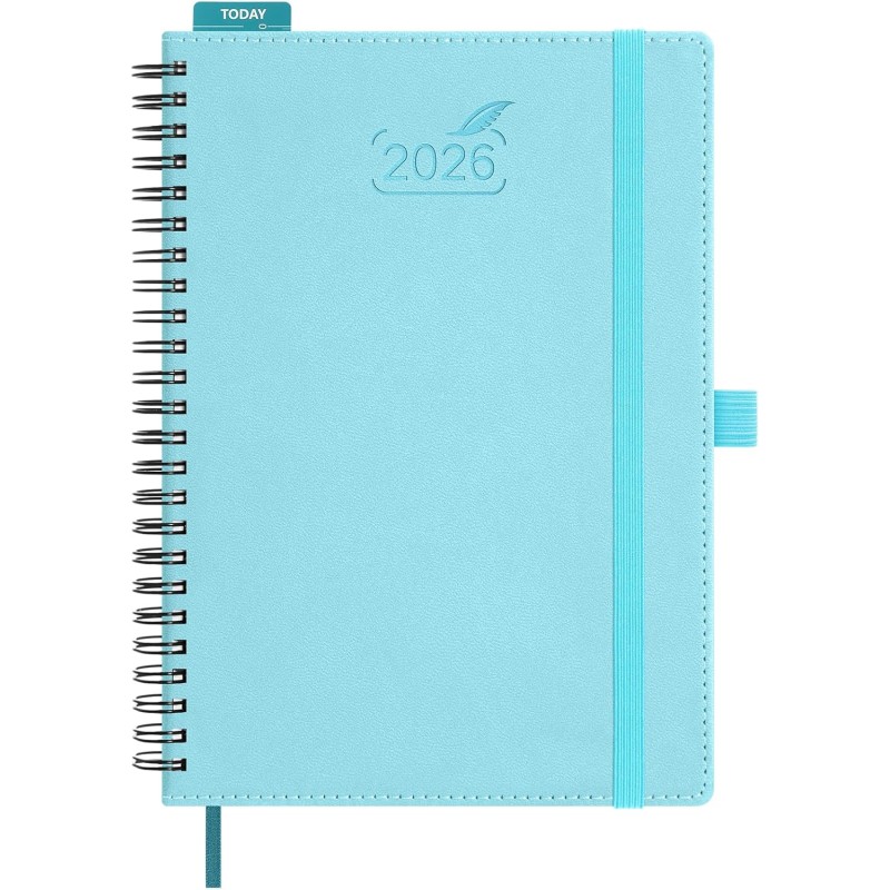 BEZEND Agenda 2026 Semainier A5 21 x 15,5 cm, janvier à décembre 2026 (12 mois) avec Spirale Couverture Souple en Cuir PU, Bleu 