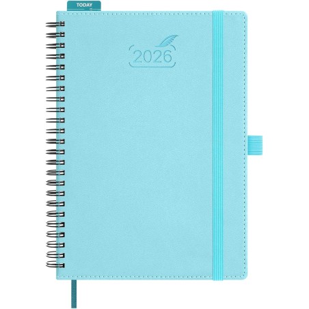 BEZEND Agenda 2026 Semainier A5 21 x 15,5 cm, janvier à décembre 2026 (12 mois) avec Spirale Couverture Souple en Cuir PU, Bleu 