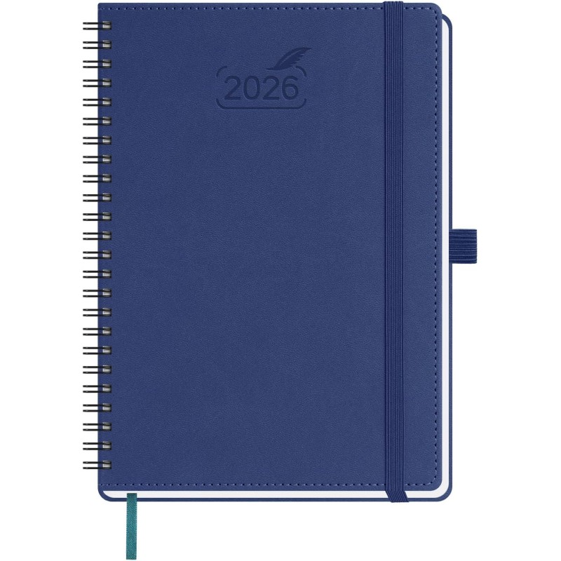 BEZEND Agenda 2026 Semainier A5 21 x 15,5 cm, janvier à décembre 2026 (12 mois) avec Spirale Couverture Souple en Cuir PU, Canne