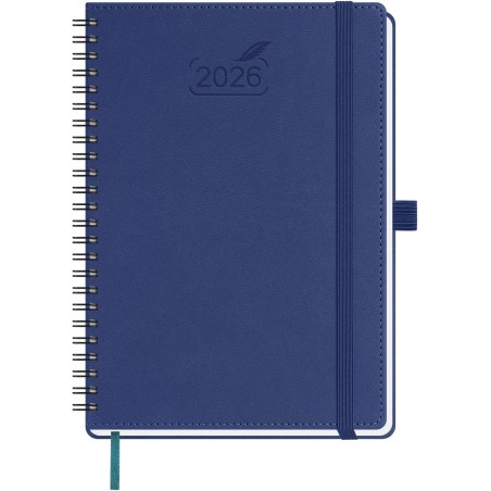 BEZEND Agenda 2026 Semainier A5 21 x 15,5 cm, janvier à décembre 2026 (12 mois) avec Spirale Couverture Souple en Cuir PU, Canne