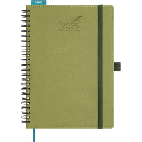BEZEND Agenda 2026 Semainier A5 21 x 15,5 cm, janvier à décembre 2026 (12 mois) avec Spirale Couverture Souple en Cuir PU, Kiwi
