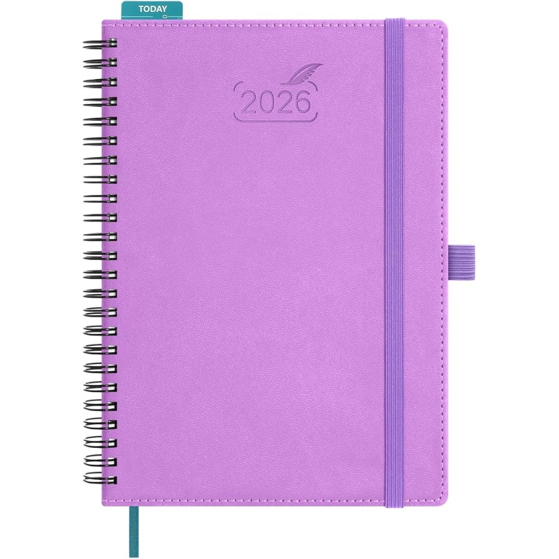 BEZEND Agenda 2026 Semainier A5 21 x 15,5 cm, janvier à décembre 2026 (12 mois) avec Spirale Couverture Souple en Cuir PU, Lavan