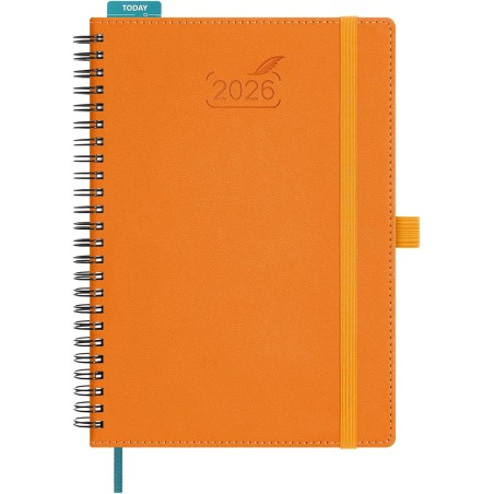 Bezend agenda 2026 semainier a5 21 x 15,5 cm, janvier à décembre 2026 (12 mois) avec spirale couverture souple en cuir pu, orang