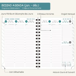 Bezend agenda 2026 semainier a5 21 x 15,5 cm, janvier à décembre 2026 (12 mois) avec spirale couverture souple en cuir pu, orang