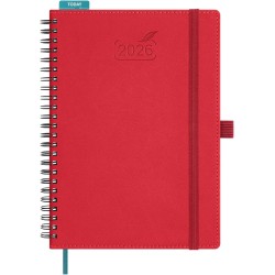 BEZEND Agenda 2026 Semainier A5 21 x 15,5 cm, janvier à décembre 2026 (12 mois) avec Spirale Couverture Souple en Cuir PU, Rouge