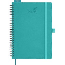 BEZEND Agenda 2026 Semainier A5 21 x 15,5 cm, janvier à décembre 2026 (12 mois) avec Spirale Couverture Souple en Cuir PU, Turqu
