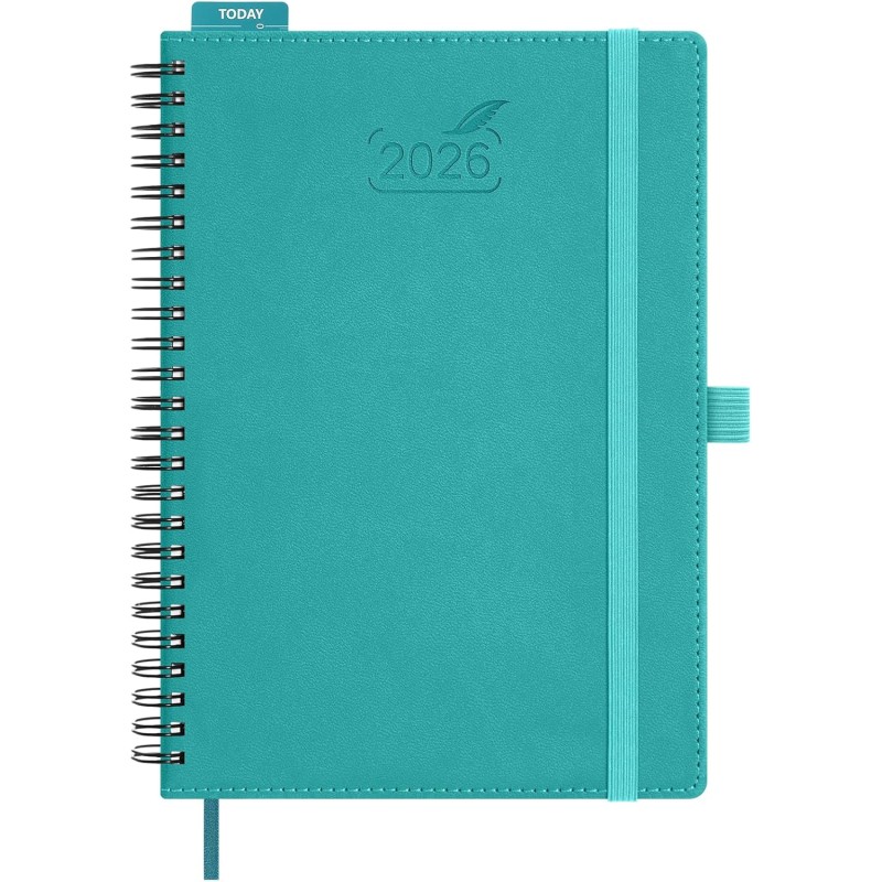 BEZEND Agenda 2026 Semainier A5 21 x 15,5 cm, janvier à décembre 2026 (12 mois) avec Spirale Couverture Souple en Cuir PU, Turqu