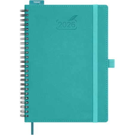 BEZEND Agenda 2026 Semainier A5 21 x 15,5 cm, janvier à décembre 2026 (12 mois) avec Spirale Couverture Souple en Cuir PU, Turqu