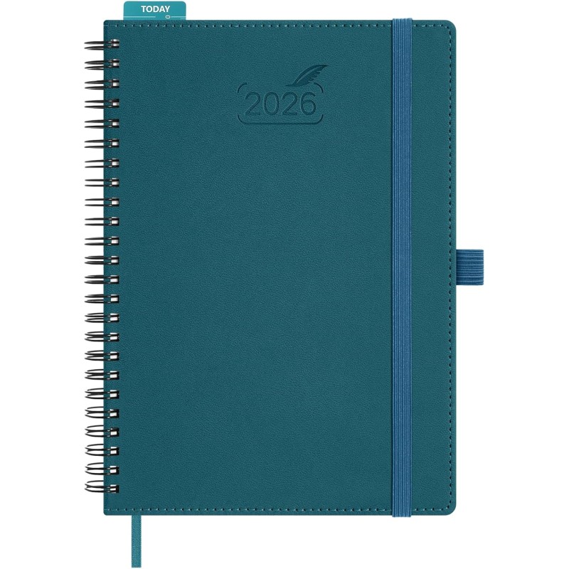 BEZEND Agenda 2026 Semainier A5 21 x 15,5 cm, janvier à décembre 2026 (12 mois) avec Spirale Couverture Souple en Cuir PU, Vert 