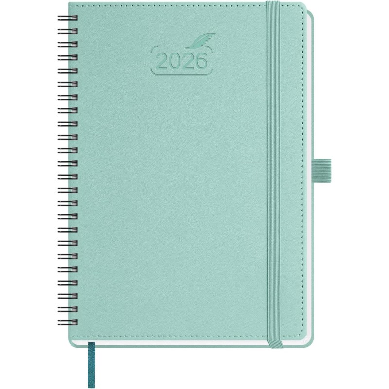 BEZEND Agenda 2026 Semainier A5 21 x 15,5 cm, janvier à décembre 2026 (12 mois) avec Spirale Couverture Souple en Cuir PU, Vert 