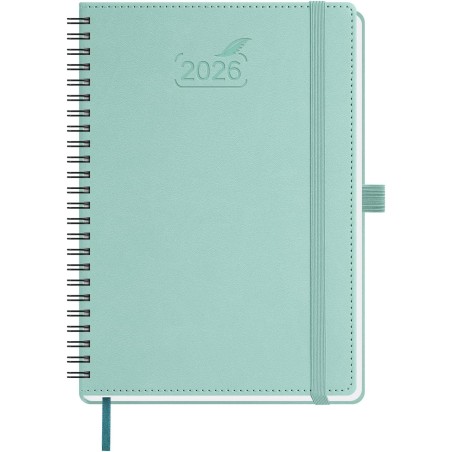 BEZEND Agenda 2026 Semainier A5 21 x 15,5 cm, janvier à décembre 2026 (12 mois) avec Spirale Couverture Souple en Cuir PU, Vert 