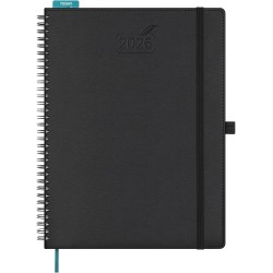 BEZEND Agenda 2026 Semainier A4 28 x 22 cm, janvier à décembre 2026 (12 mois) avec Spirale Couverture Souple en Cuir PU, Noir