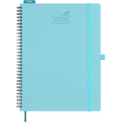 BEZEND Agenda 2026 Semainier A4 28 x 22 cm, janvier à décembre 2026 (12 mois) avec Spirale Couverture Souple en Cuir PU, Bleu Ci