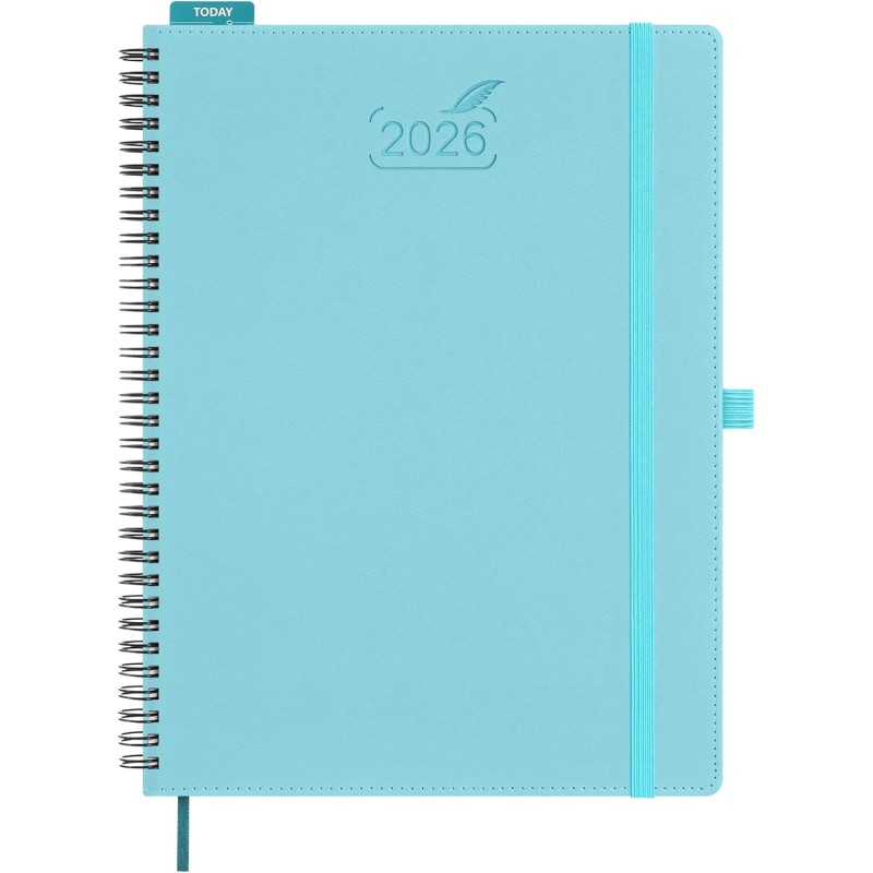 BEZEND Agenda 2026 Semainier A4 28 x 22 cm, janvier à décembre 2026 (12 mois) avec Spirale Couverture Souple en Cuir PU, Bleu Ci
