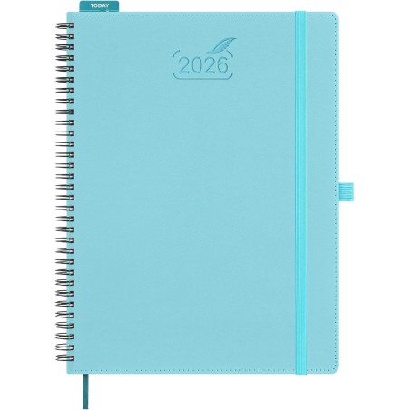 BEZEND Agenda 2026 Semainier A4 28 x 22 cm, janvier à décembre 2026 (12 mois) avec Spirale Couverture Souple en Cuir PU, Bleu Ci