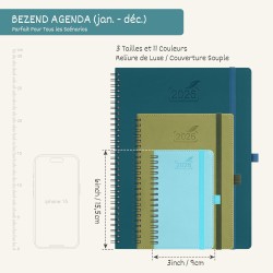 BEZEND Petit Agenda 2026 Semainier de Poche 15,5 x 9 cm, janvier à décembre 2026 (12 mois) avec Spirale Couverture Souple en Cui