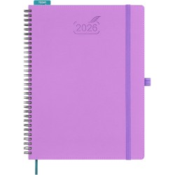 BEZEND Agenda 2026 Semainier A4 28 x 22 cm, janvier à décembre 2026 (12 mois) avec Spirale Couverture Souple en Cuir PU, Lavande