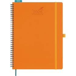 Bezend agenda 2026 semainier a4 28 x 22 cm, janvier à décembre 2026 (12 mois) avec spirale couverture souple en cuir pu, orange
