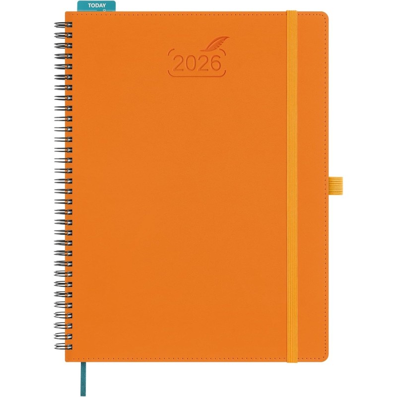 Bezend agenda 2026 semainier a4 28 x 22 cm, janvier à décembre 2026 (12 mois) avec spirale couverture souple en cuir pu, orange